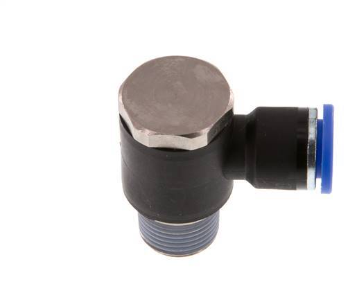 10mm x R3/8'' 90deg Elbow L-shape Push-in Fitting with Male Threads Brass/PA 66 NBR Rotatable