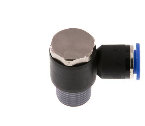 12mm x R1/2'' 90deg Elbow L-shape Push-in Fitting with Male Threads Brass/PA 66 NBR Rotatable