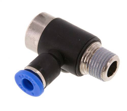 4mm x R1/8'' 90deg Elbow L-shape Push-in Fitting with Male Threads Brass/PA 66 NBR Inner Hexagon Rotatable [2 Pieces]