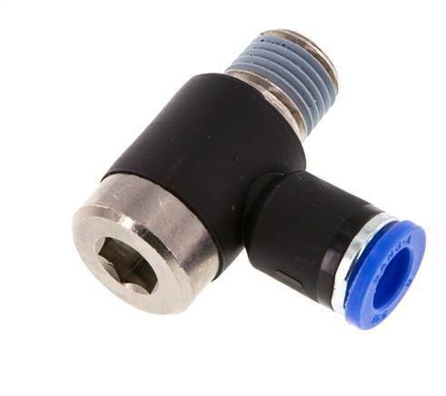 8mm x R1/4'' 90deg Elbow L-shape Push-in Fitting with Male Threads Brass/PA 66 NBR Inner Hexagon Rotatable [2 Pieces]