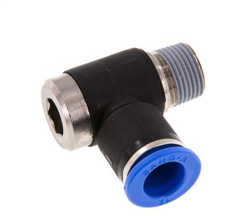 12mm x R3/8'' 90deg Elbow L-shape Push-in Fitting with Male Threads Brass/PA 66 NBR Inner Hexagon Rotatable