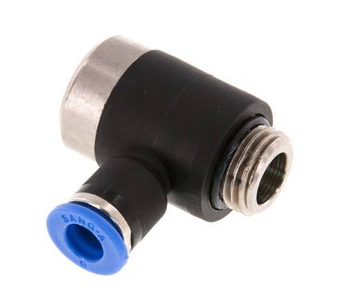6mm x G1/4'' 90deg Elbow L-shape Push-in Fitting with Male Threads Brass/PA 66 NBR Inner Hexagon Rotatable [2 Pieces]