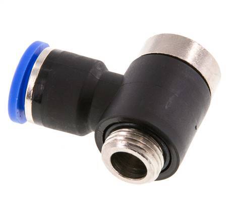 10mm x G1/4'' 90deg Elbow L-shape Push-in Fitting with Male Threads Brass/PA 66 NBR Inner Hexagon Rotatable