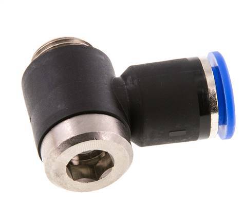 12mm x G3/8'' 90deg Elbow L-shape Push-in Fitting with Male Threads Brass/PA 66 NBR Inner Hexagon Rotatable