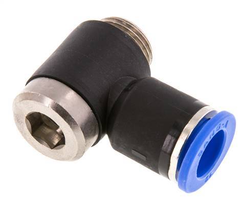 12mm x G3/8'' 90deg Elbow L-shape Push-in Fitting with Male Threads Brass/PA 66 NBR Inner Hexagon Rotatable