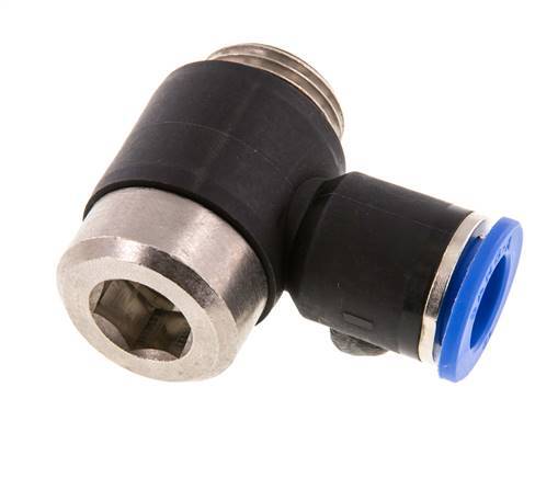 12mm x G1/2'' 90deg Elbow L-shape Push-in Fitting with Male Threads Brass/PA 66 NBR Inner Hexagon Rotatable