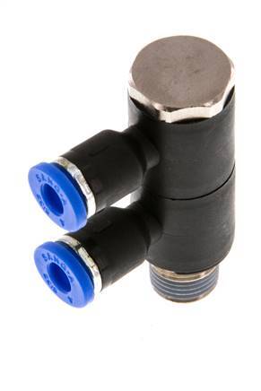 4mm x R1/8'' 2-way Manifold Push-in Fitting with Male Threads Brass/PA 66 NBR Rotatable