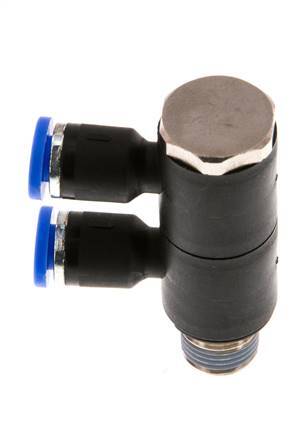 4mm x R1/8'' 2-way Manifold Push-in Fitting with Male Threads Brass/PA 66 NBR Rotatable