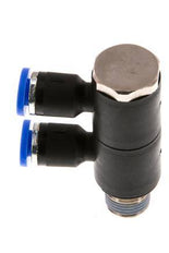 4mm x R1/8'' 2-way Manifold Push-in Fitting with Male Threads Brass/PA 66 NBR Rotatable