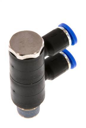 4mm x R1/8'' 2-way Manifold Push-in Fitting with Male Threads Brass/PA 66 NBR Rotatable