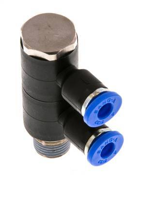 4mm x R1/8'' 2-way Manifold Push-in Fitting with Male Threads Brass/PA 66 NBR Rotatable