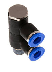 6mm x R1/8'' 2-way Manifold Push-in Fitting with Male Threads Brass/PA 66 NBR Rotatable