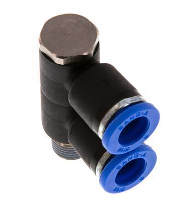 8mm x R1/8'' 2-way Manifold Push-in Fitting with Male Threads Brass/PA 66 NBR Rotatable
