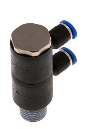 4mm x R1/4'' 2-way Manifold Push-in Fitting with Male Threads Brass/PA 66 NBR Rotatable