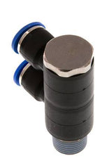 10mm x R3/8'' 2-way Manifold Push-in Fitting with Male Threads Brass/PA 66 NBR Rotatable