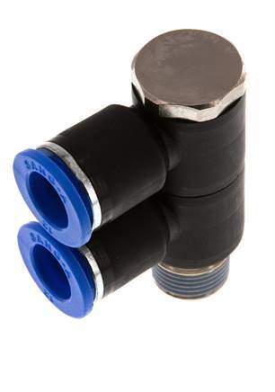 12mm x R3/8'' 2-way Manifold Push-in Fitting with Male Threads Brass/PA 66 NBR Rotatable