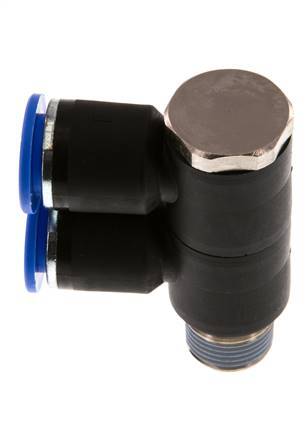 12mm x R3/8'' 2-way Manifold Push-in Fitting with Male Threads Brass/PA 66 NBR Rotatable