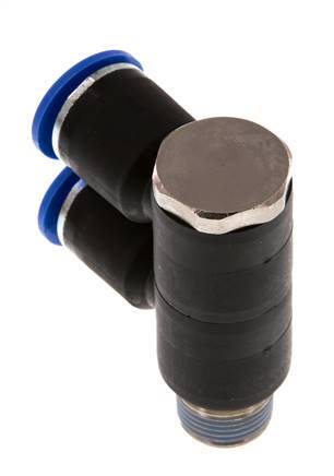 12mm x R3/8'' 2-way Manifold Push-in Fitting with Male Threads Brass/PA 66 NBR Rotatable