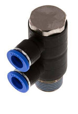 10mm x R1/2'' 2-way Manifold Push-in Fitting with Male Threads Brass/PA 66 NBR Rotatable