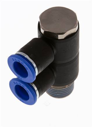 12mm x R1/2'' 2-way Manifold Push-in Fitting with Male Threads Brass/PA 66 NBR Rotatable