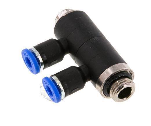 4mm x G1/8'' 2-way Manifold Push-in Fitting with Male Threads Brass/PA 66 NBR Rotatable