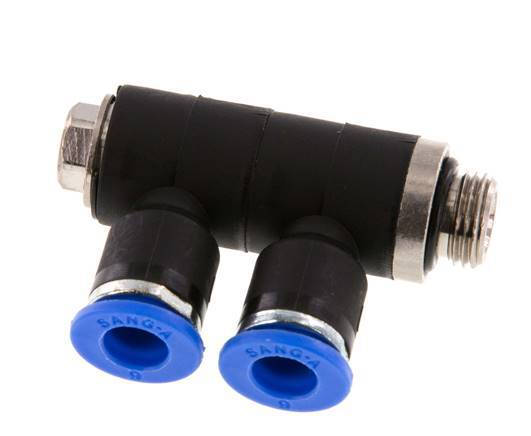 6mm x G1/8'' 2-way Manifold Push-in Fitting with Male Threads Brass/PA 66 NBR Rotatable