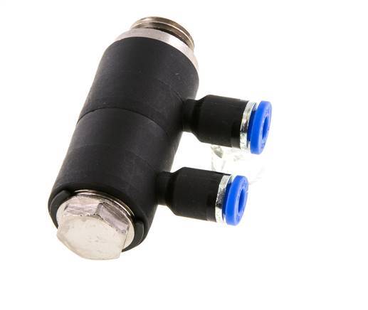 4mm x G1/4'' 2-way Manifold Push-in Fitting with Male Threads Brass/PA 66 NBR Rotatable