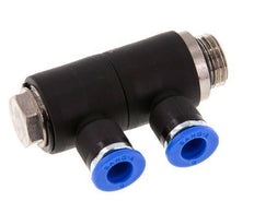 6mm x G1/4'' 2-way Manifold Push-in Fitting with Male Threads Brass/PA 66 NBR Rotatable