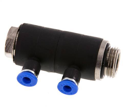 4mm x G3/8'' 2-way Manifold Push-in Fitting with Male Threads Brass/PA 66 NBR Rotatable