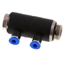 4mm x G3/8'' 2-way Manifold Push-in Fitting with Male Threads Brass/PA 66 NBR Rotatable