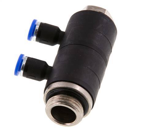 4mm x G3/8'' 2-way Manifold Push-in Fitting with Male Threads Brass/PA 66 NBR Rotatable