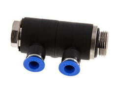 6mm x G3/8'' 2-way Manifold Push-in Fitting with Male Threads Brass/PA 66 NBR Rotatable