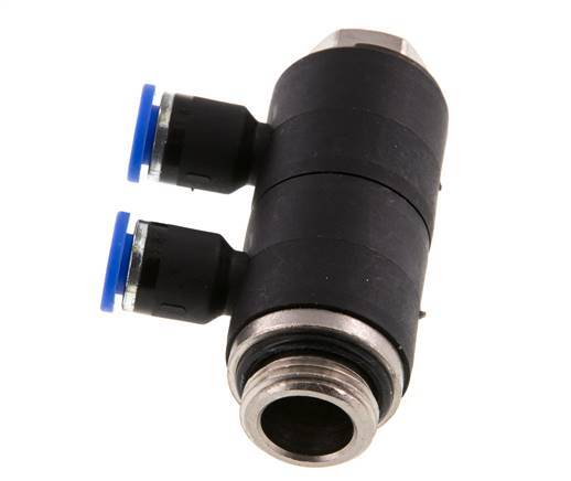 6mm x G3/8'' 2-way Manifold Push-in Fitting with Male Threads Brass/PA 66 NBR Rotatable