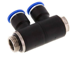 10mm x G3/8'' 2-way Manifold Push-in Fitting with Male Threads Brass/PA 66 NBR Rotatable