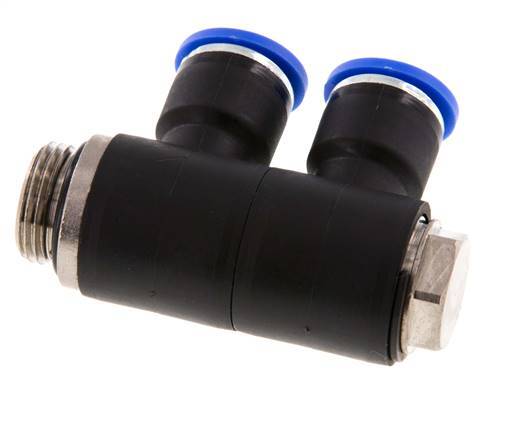 10mm x G3/8'' 2-way Manifold Push-in Fitting with Male Threads Brass/PA 66 NBR Rotatable