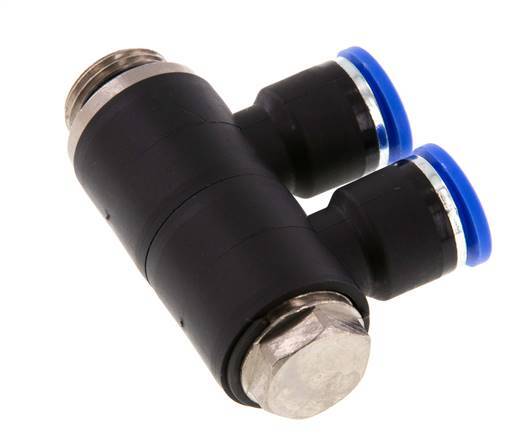 10mm x G3/8'' 2-way Manifold Push-in Fitting with Male Threads Brass/PA 66 NBR Rotatable