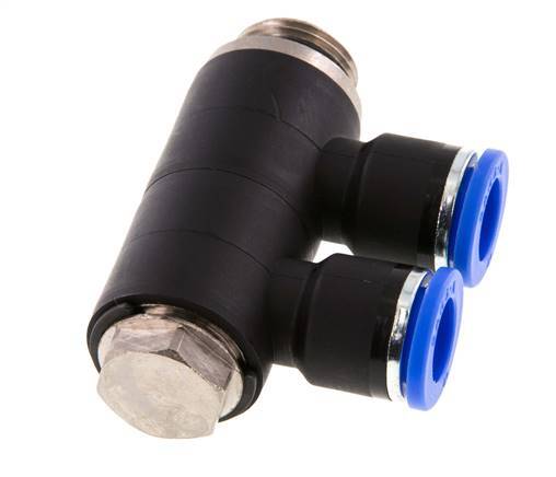 10mm x G3/8'' 2-way Manifold Push-in Fitting with Male Threads Brass/PA 66 NBR Rotatable