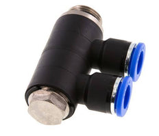 10mm x G3/8'' 2-way Manifold Push-in Fitting with Male Threads Brass/PA 66 NBR Rotatable