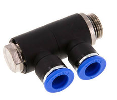 10mm x G3/8'' 2-way Manifold Push-in Fitting with Male Threads Brass/PA 66 NBR Rotatable