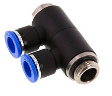 10mm x G3/8'' 2-way Manifold Push-in Fitting with Male Threads Brass/PA 66 NBR Rotatable