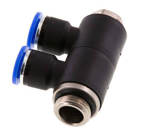 10mm x G3/8'' 2-way Manifold Push-in Fitting with Male Threads Brass/PA 66 NBR Rotatable