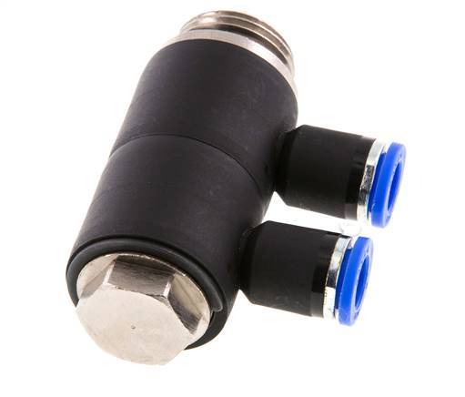 8mm x G1/2'' 2-way Manifold Push-in Fitting with Male Threads Brass/PA 66 NBR Rotatable