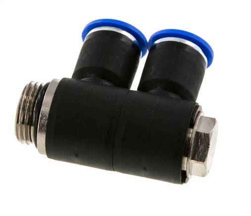 12mm x G1/2'' 2-way Manifold Push-in Fitting with Male Threads Brass/PA 66 NBR Rotatable