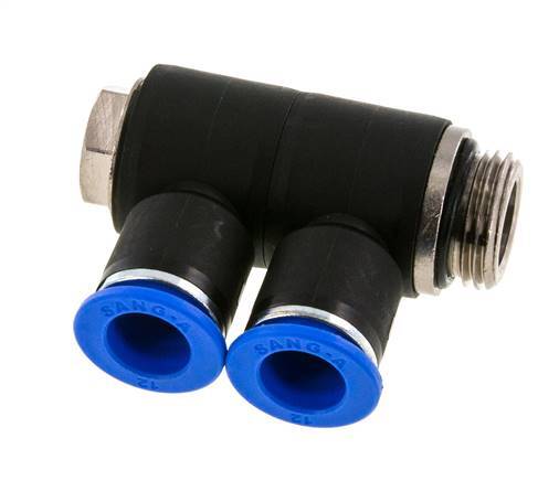 12mm x G1/2'' 2-way Manifold Push-in Fitting with Male Threads Brass/PA 66 NBR Rotatable