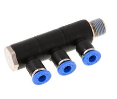 4mm x R1/8'' 3-way Manifold Push-in Fitting with Male Threads Brass/PA 66 NBR Rotatable