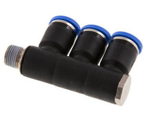 8mm x R1/8'' 3-way Manifold Push-in Fitting with Male Threads Brass/PA 66 NBR Rotatable