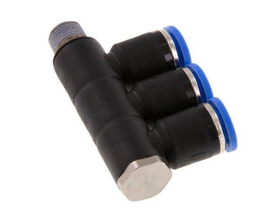 8mm x R1/8'' 3-way Manifold Push-in Fitting with Male Threads Brass/PA 66 NBR Rotatable