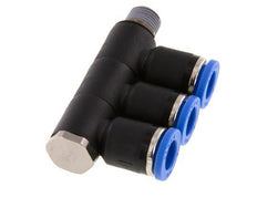 8mm x R1/8'' 3-way Manifold Push-in Fitting with Male Threads Brass/PA 66 NBR Rotatable
