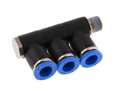 8mm x R1/8'' 3-way Manifold Push-in Fitting with Male Threads Brass/PA 66 NBR Rotatable