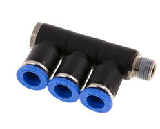 8mm x R1/8'' 3-way Manifold Push-in Fitting with Male Threads Brass/PA 66 NBR Rotatable